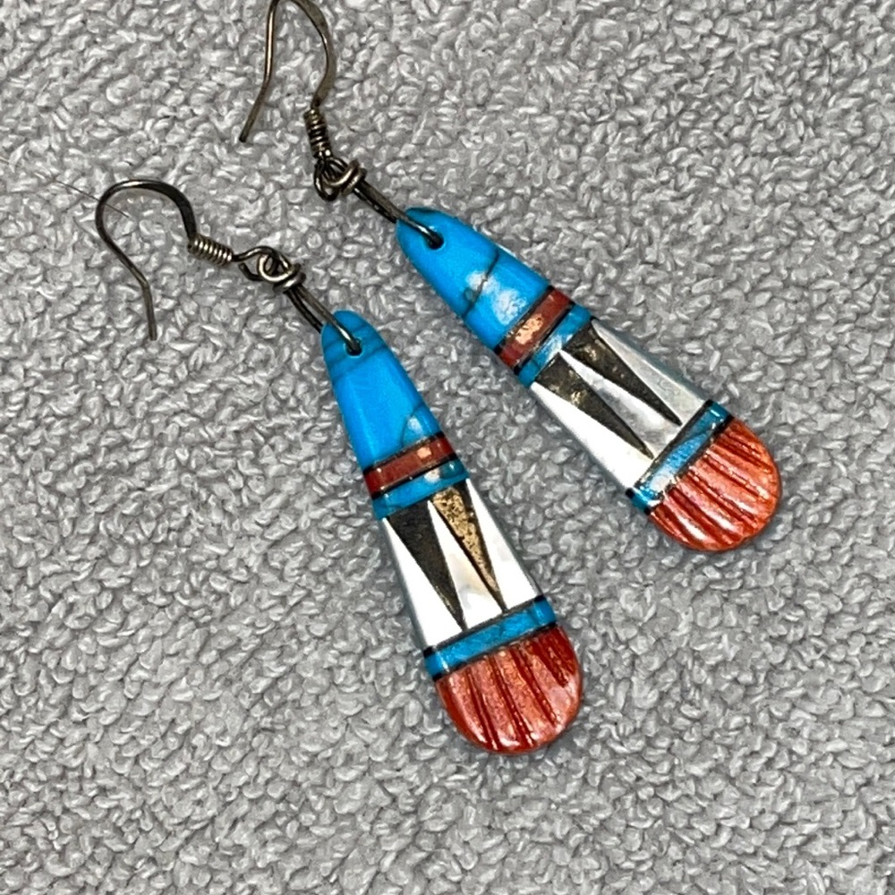 Turquoise inlaid sterling silver earrings